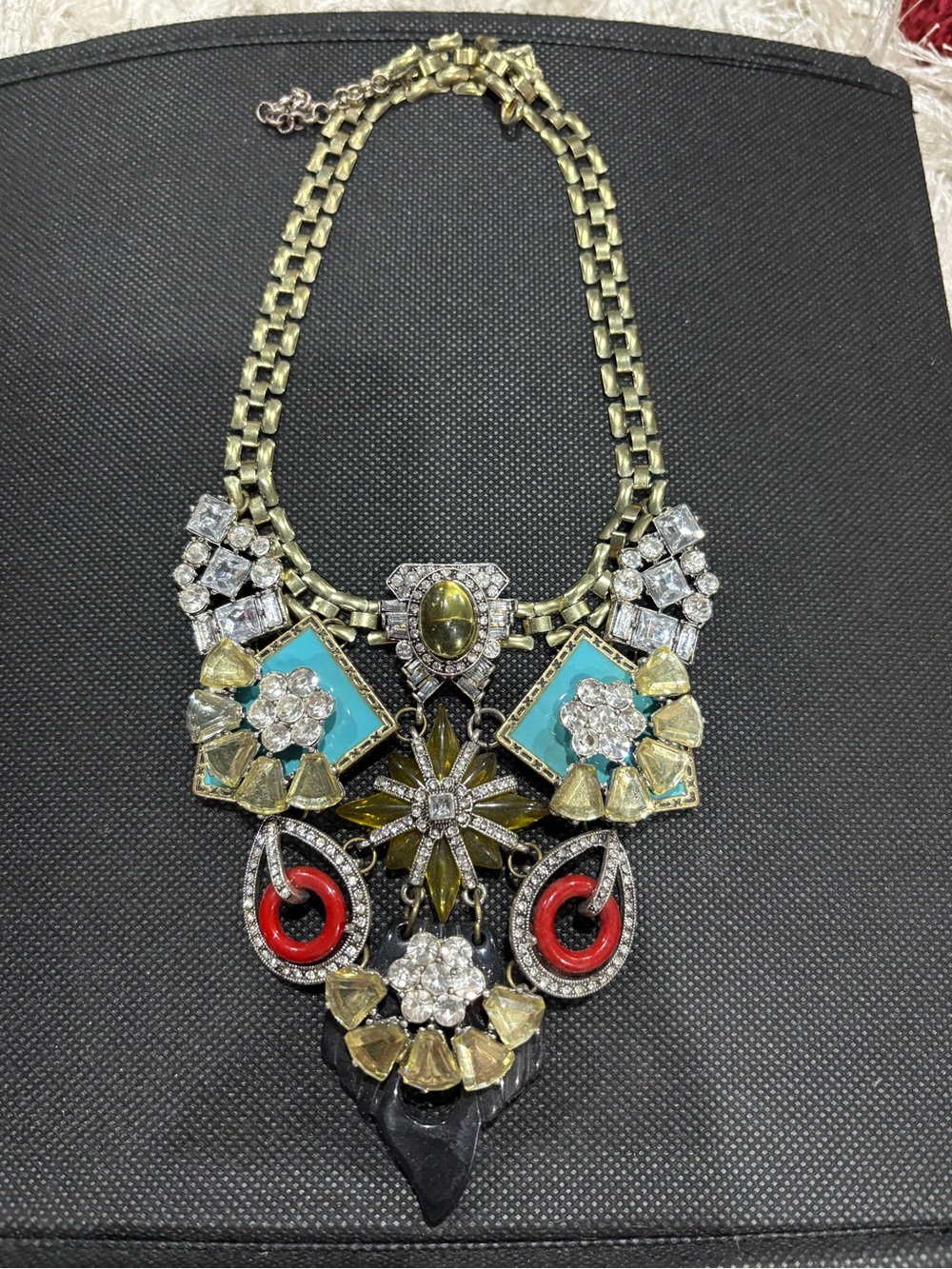 Statement Necklace with Turquoise, Red and Gold Accents